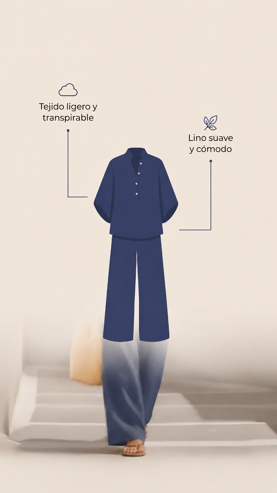 MARIBEL | TRAJE DE LINO CON MANGAS MURCIÉLAGO Y PANTALÓN DE PIERNA ANCHA
